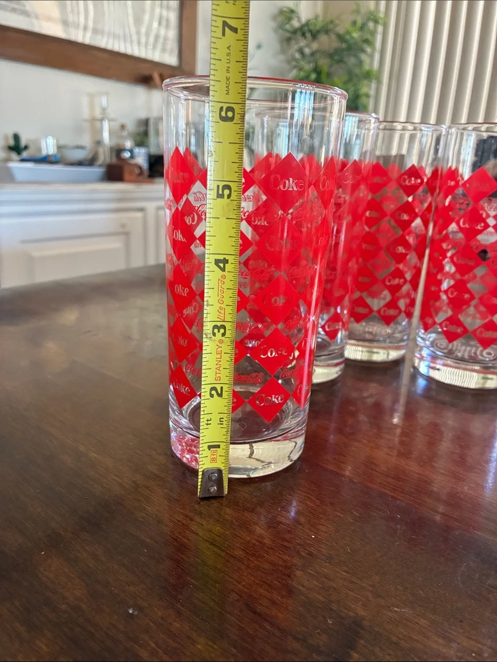 Vintage Coca Cola Clear Glasses with Red Diamond Logo Pattern - Set of 4